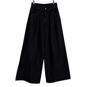 Cider Denim Cotton Dark Wash Pleated High Rise Wide Leg Jeans XXS Indie Casual